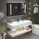 NT58 - Bàn đá chống xước 2 tầng, bề mặt nhám kết hợp chậu sứ âm, vòi nóng lạnh và tủ gương led.