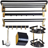 LUXURY18 - Combo phòng tắm bồn cầu liền khối đen trắng, tủ chậu nhôm đen, sen cây nhiệt độ đen vàng 3 nhấn....