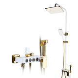 WIN18 - Combo trọn bộ phòng tắm, bồn cầu liền khối,  bàn đá 1 tầng chậu sứ nổi, sen cây trắng vàng 3 nhấn......