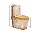 KH1089 - Bồn cầu liền khối sứ nung tráng men nano hoa văn trắng  vàng cao cấp