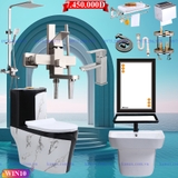 WIN10 - Combo trọn bộ phòng tắm, bồn cầu vân đá đen, chậu sứ vuông treo, sen cây inox vuông...