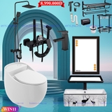 WIN11 - Combo trọn bộ phòng tắm, bồn cầu trứng liền khối,  chậu hươu treo, sen cây đen 3 nhấn...