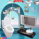 WIN18 - Combo trọn bộ phòng tắm, bồn cầu liền khối,  bàn đá 1 tầng chậu sứ nổi, sen cây trắng vàng 3 nhấn......