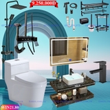 WIN21 - Combo trọn bộ phòng tắm, bồn cầu liền khối,  bàn đá 2 tầng chậu sứ nổi, sen cây bàn phím đen.........