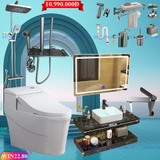 WIN22 - Combo trọn bộ phòng tắm, bồn cầu liền khối,  bàn đá 2 tầng chậu sứ nổi, sen cây bàn phím ghi xám.........