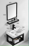 CB22 - Combo trọn bộ phòng tắm, bồn cầu liền khối, tủ chậu nhôm đen, sen cây nhiệt độ..