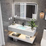 NT01 - Bàn đá đôi 2 tầng, đá nhân tạo trong nước(Chưa bao gồm vòi và gương)