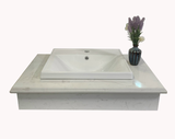 CB05 - Combo trọn bộ phòng tắm, bồn cầu liền khối bàn đá chậu bán âm, gương led