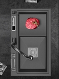Chậu bếp 1 hố giật cấp nano đen chống bám dính cao cấp CH5. Kèm thớt gỗ và rổ inox, phụ kiện thoát nước cao cấp. KT: 78x46cm