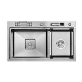 Chậu bếp 1 hố chống bám dính cao cấp CH6. Kèm thớt gỗ và rổ inox, phụ kiện thoát nước cao cấp