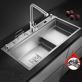 Chậu bếp 1 hố chống bám dính cao cấp CH6. Kèm thớt gỗ và rổ inox, phụ kiện thoát nước cao cấp