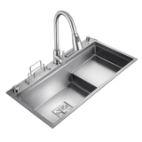Chậu bếp 1 hố chống bám dính cao cấp CH6. Kèm thớt gỗ và rổ inox, phụ kiện thoát nước cao cấp