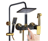 WIN17 - Combo trọn bộ phòng tắm, bồn cầu liền khối,  bàn đá 1 tầng chậu sứ nổi, sen cây đen vàng 3 nhấn......
