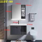 213T - Tủ chậu nhựa PVC, mặt chậu sứ liền khối âm, tủ gương led cảm ứng