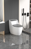 KA6012 - Bồn cầu trứng liền khối trắng nắp ghi xám, men nano chống bám dính, bộ xả cao cấp, nước xả mạnh và êm.