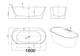 KB718 - Bồn tắm ngâm cao cấp, kích thước: 1600x800x580mm
