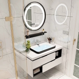 TC2108 - Tủ chậu nhựa mặt đá chậu sứ bán âm. KT: 50x80cm