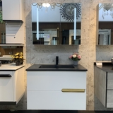 KANAX26 - Combo trọn bộ phòng tắm, bồn cầu cảm ứng đá chân xả nước, tủ chậu nhựa, tủ gương led cảm ứng cao cấp