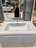 TC195 - Tủ chậu nhựa mặt chậu đá Thạch Anh liền khối màu ghi xám cao cấp