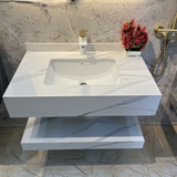 NT11 - Bàn đá đôi chống xước, bề mặt nhám kết hợp chậu sứ âm(Chưa bao gồm gương và vòi)