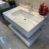 NT11 - Bàn đá đôi chống xước, bề mặt nhám kết hợp chậu sứ âm(Chưa bao gồm gương và vòi)
