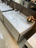 TC167 - Tủ chậu inox bọc nhôm + mặt đá chống xước chậu liền mép, tủ gương led cảm biến