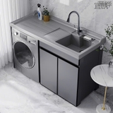 Kệ máy giặt cao cấp - Chất liệu đá thạch anh kết hợp tủ inox