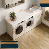 TG01 - Tủ Kệ máy giặt cao cấp, mặt đá nhân tạo kết hợp chậu sứ nổi và tủ inox, kích thước tùy chỉnh