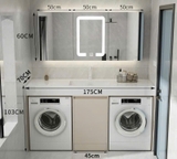 TG04 - Tủ Kệ máy giặt cao cấp, mặt đá nhân tạo kết hợp chậu sứ âm, tủ inox, kích thước tùy chỉnh