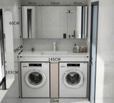 TG04 - Tủ Kệ máy giặt cao cấp, mặt đá nhân tạo kết hợp chậu sứ âm, tủ inox, kích thước tùy chỉnh