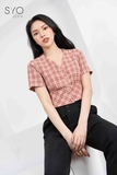 SYO- ÁO CROPTOP KẺ, CỔ TIM , KHUY BỌC