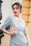 SYO-VÁY TWEED DÁNG A CỔ ĐỨC LỤA TRẮNG