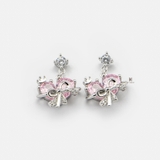 E STUD GEM DROP CROWN PINK HEART AND CIRCLE BOW