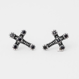 E STUD CROSS BLACK GEM OXIDIZE