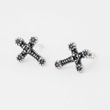 E STUD CROSS BLACK GEM OXIDIZE