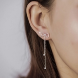 E STUD BOW DOUBLE CHAIN DOUBLE GEM