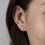 E STUD DOUBLE LAYER BOW DROP HEART GEM