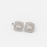 E STUD HEART GEM IN CIRCLE IN SQUARE