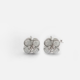 E STUD SQUARE FLOWER 4 SYNTHETIC CAT'S EYE STONE