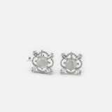 E STUD SQUARE FLOWER WHITE STONE RECTANGLE