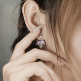 E STUD GEM DROP CROWN PINK HEART AND CIRCLE BOW