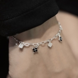 BRA OVAL CHAIN TRIPLE CZ GEM CLOVER LEAF AND DOUBLE BLACK GEM CLOVER LEAF