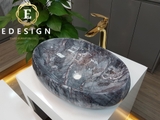 Chậu rửa mặt Ceramic Lavabo vân đá loại bầu dục