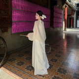 ÁO DÀI VÂN THANH CỔ YẾM ĐÍNH NGỌC TRAI ZAREEN ADI09