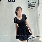 ÁO THUN CROPTOP CỔ V PHỐI REN ZAREEN THU163
