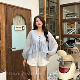 ÁO SƠ MI CROPTOP TAY PHỒNG ZAREEN SOM78