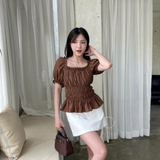 ÁO CROPTOP TAY PHỒNG THUN CHỈ ZAREEN VOA153