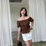 ÁO CROPTOP TAY PHỒNG THUN CHỈ ZAREEN VOA153