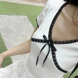 ÁO THUN CROPTOP CỔ V PHỐI REN ZAREEN THU163