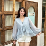 ÁO SƠ MI CROPTOP TAY PHỒNG ZAREEN SOM78